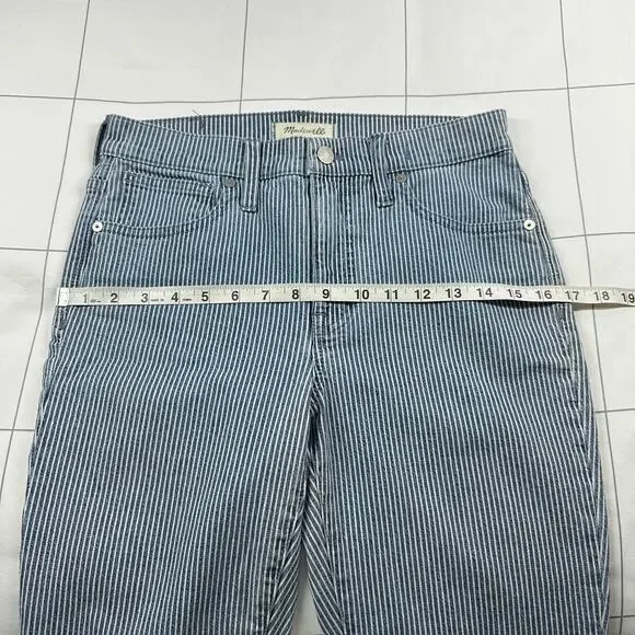 Madewell Jeans Womens 27 Blue White Piper Striped 9" Mid Rise Skinny Railroad - Picture 8 of 12